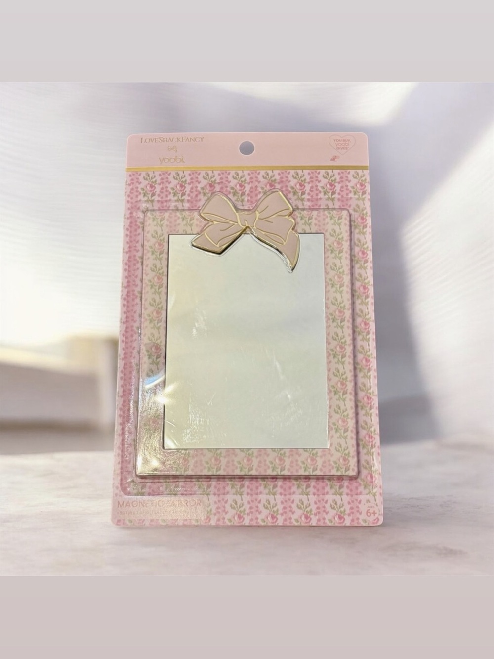 LoveShackFancy Magnetic Mirror in Pink Macaron Bow